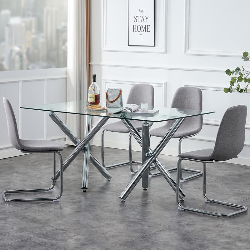 71" Contemporary Rectangular Glass Dining Table with Chrome Legs - Image 5