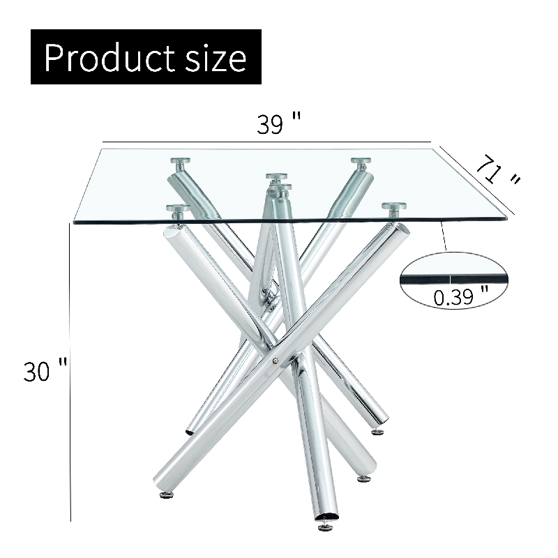 71" Contemporary Rectangular Glass Dining Table with Chrome Legs - Image 10