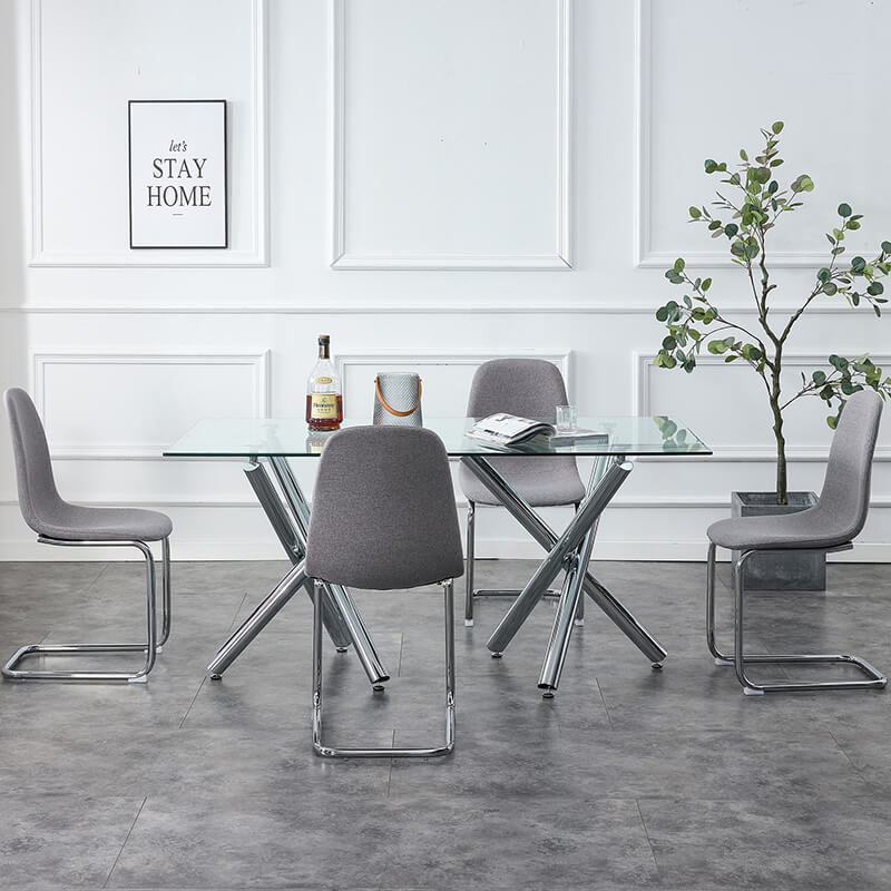 71" Contemporary Rectangular Glass Dining Table with Chrome Legs - Image 6