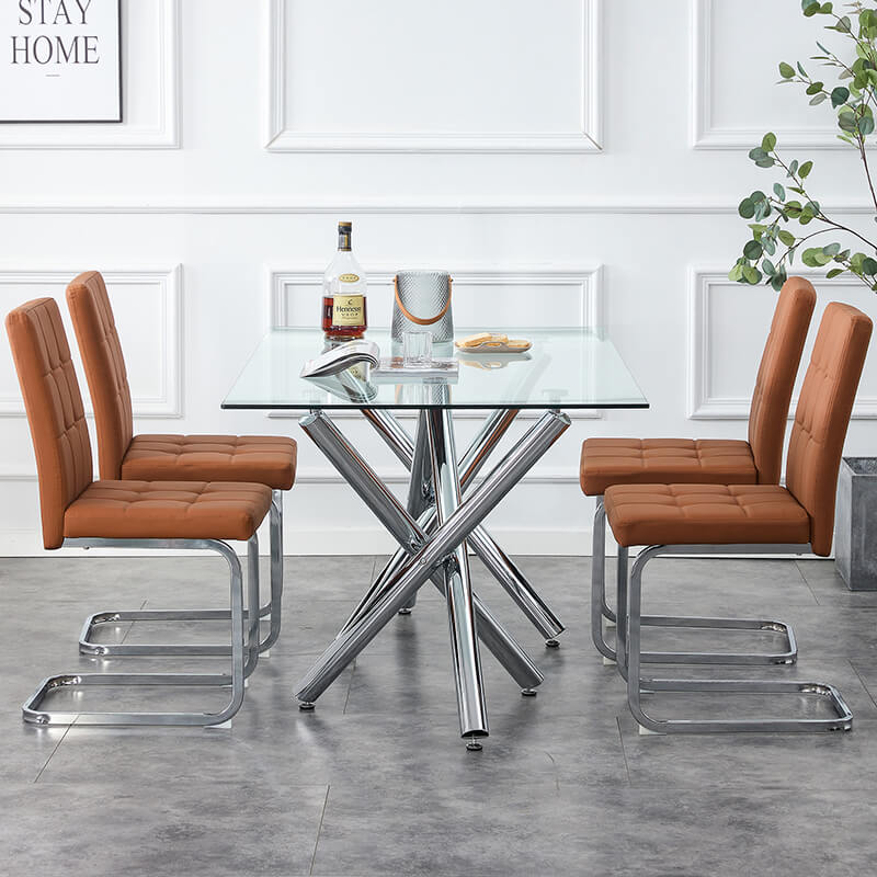71" Contemporary Rectangular Glass Dining Table with Chrome Legs - Image 7