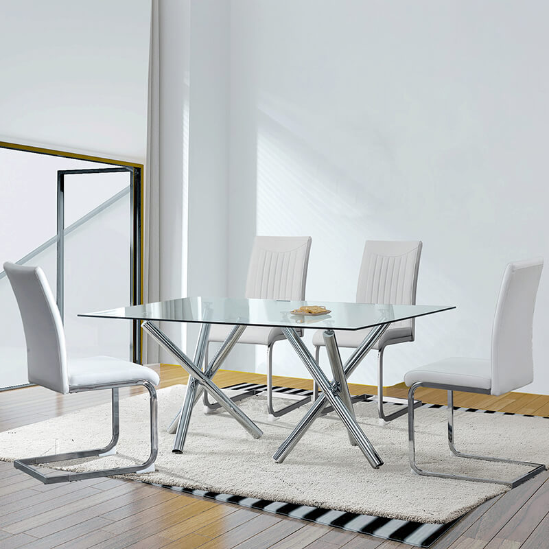 71" Contemporary Rectangular Glass Dining Table with Chrome Legs - Image 8