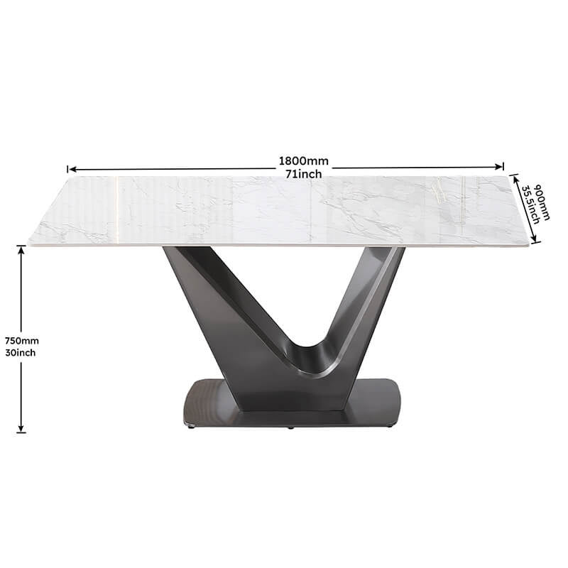 Side view of the 71" modern dining table set highlighting its sleek design and robust construction.