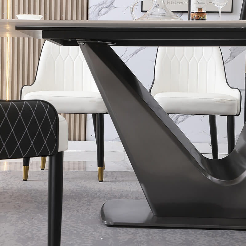 Side view of the 71" modern dining table set highlighting its sleek design and robust construction.