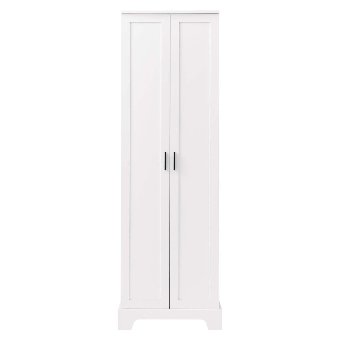 Close-up of the elegant white cabinets adjustable shelves and sleek finish.