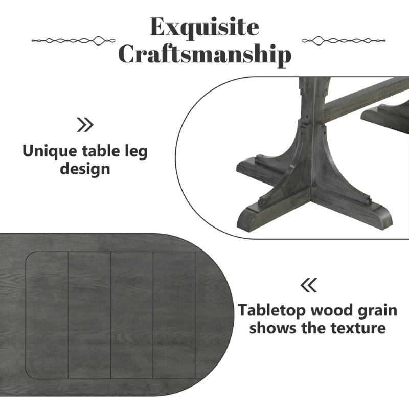Top-down view of the rectangular dining table, highlighting the warm wood finish and ample seating space for six.