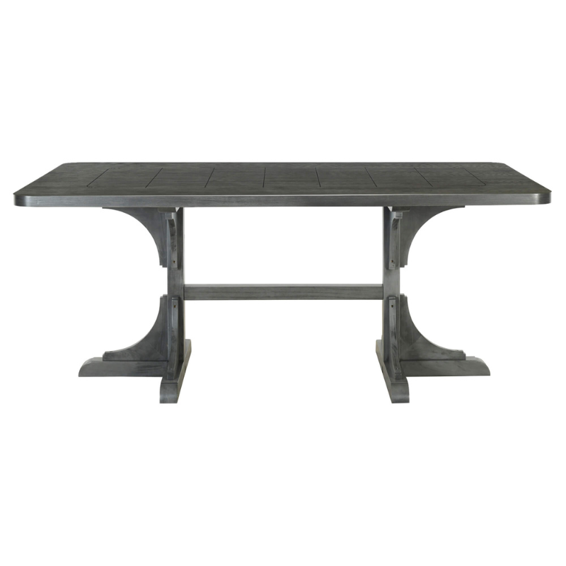 Elegant black wooden dining table featuring curved legs and a spacious top, perfect for entertaining guests.