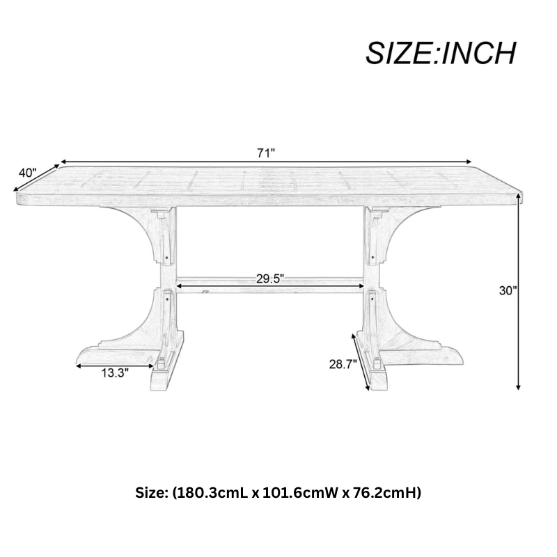 Elegant 71 curved leg wooden dining table showcasing its natural wood finish.
