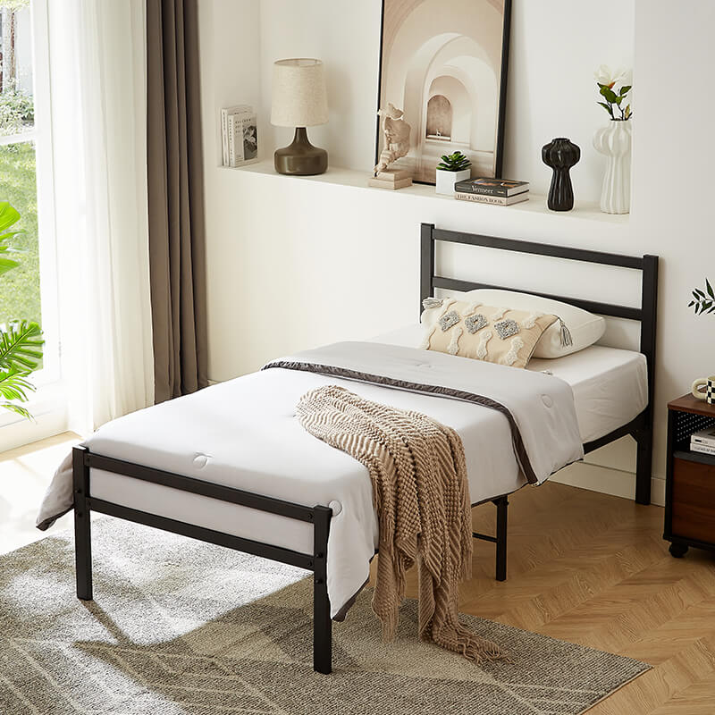 Elegant Metal Twin Bed Frame with Headboard & Footboard - Image 2