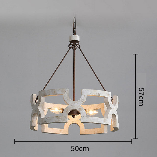 Angle view of the Rustic Elegance Wood LED Chandelier showcasing its rustic finish and design.