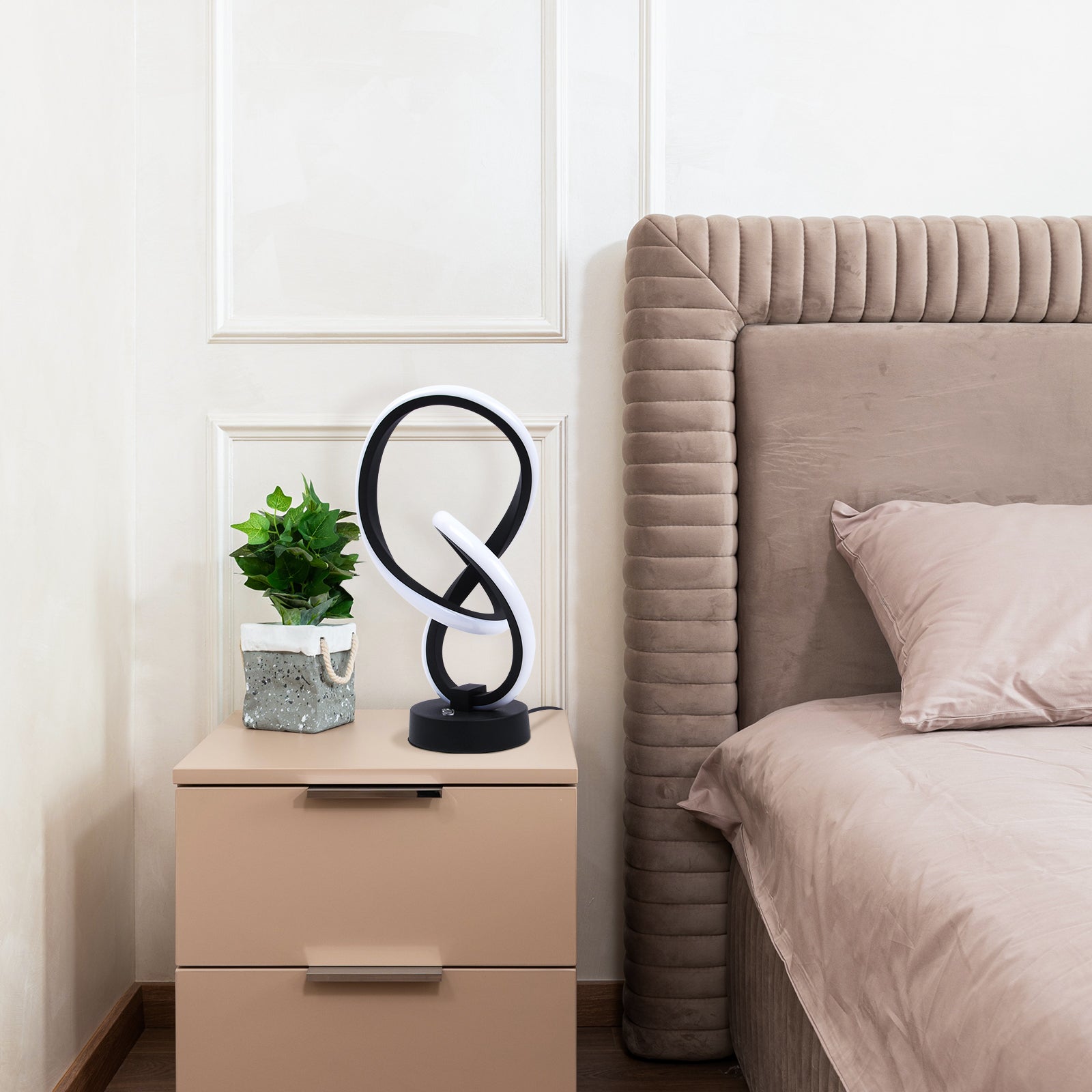 Elegant dimmable LED table lamp showcasing sleek black aluminum design