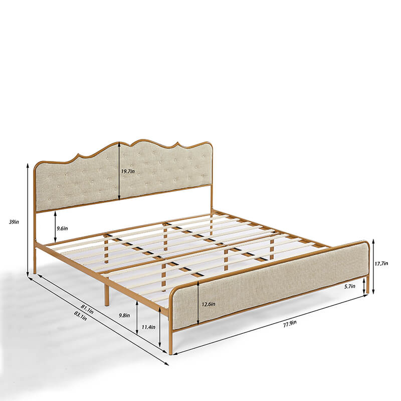 Light Carmel Modern King Size Bed Frame with Buckle Design - Image 8