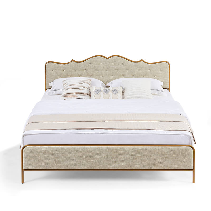 Light Carmel Modern King Size Bed Frame with Buckle Design - Image 2