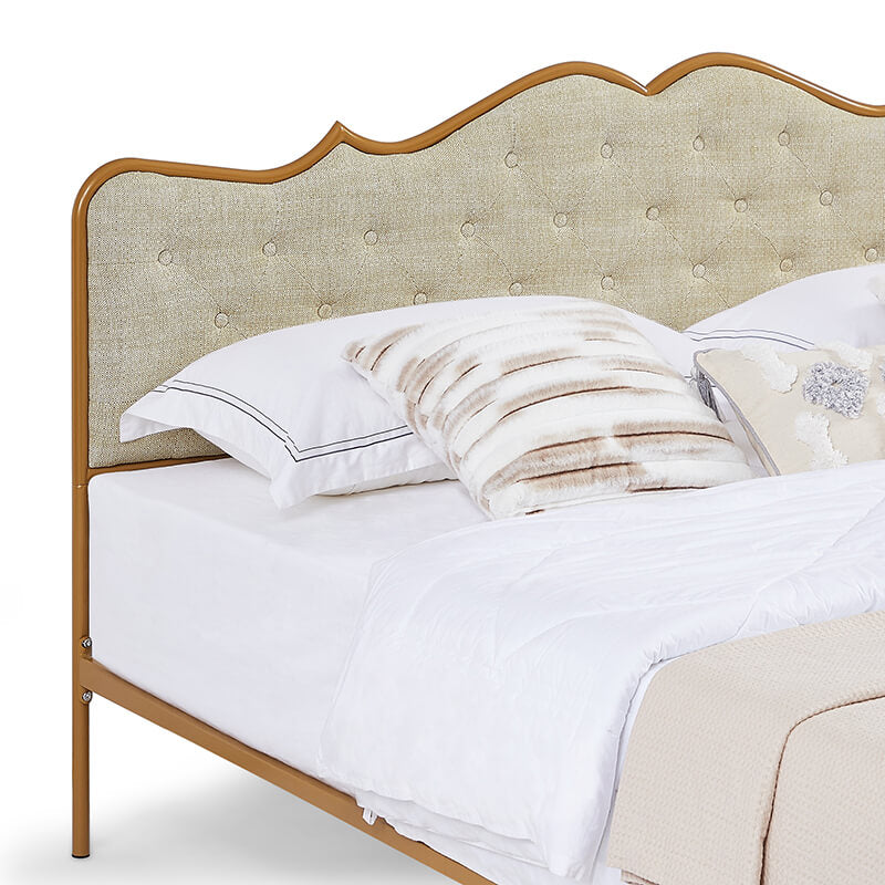Light Carmel Modern King Size Bed Frame with Buckle Design - Image 6