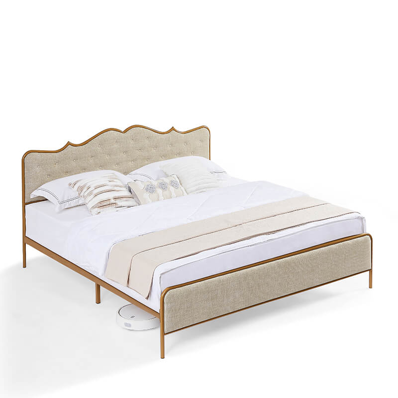 Light Carmel Modern King Size Bed Frame with Buckle Design - Image 3