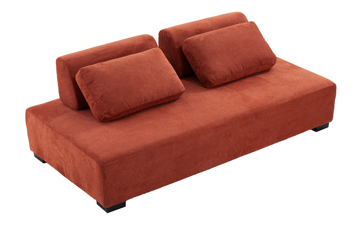 Front view of the chic orange modular sofa showcasing its minimalist design and non-slip cushions.