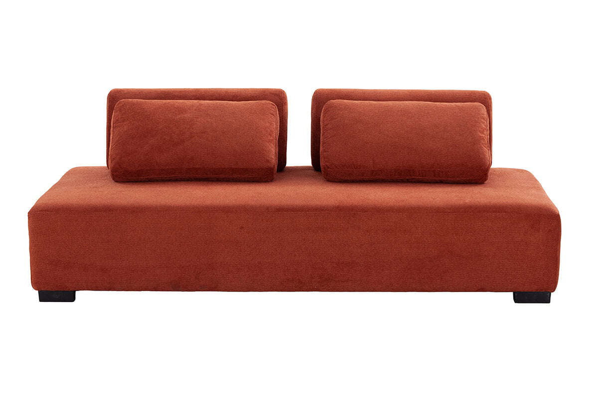 Front view of the chic orange modular sofa showcasing its minimalist design and non-slip cushions.