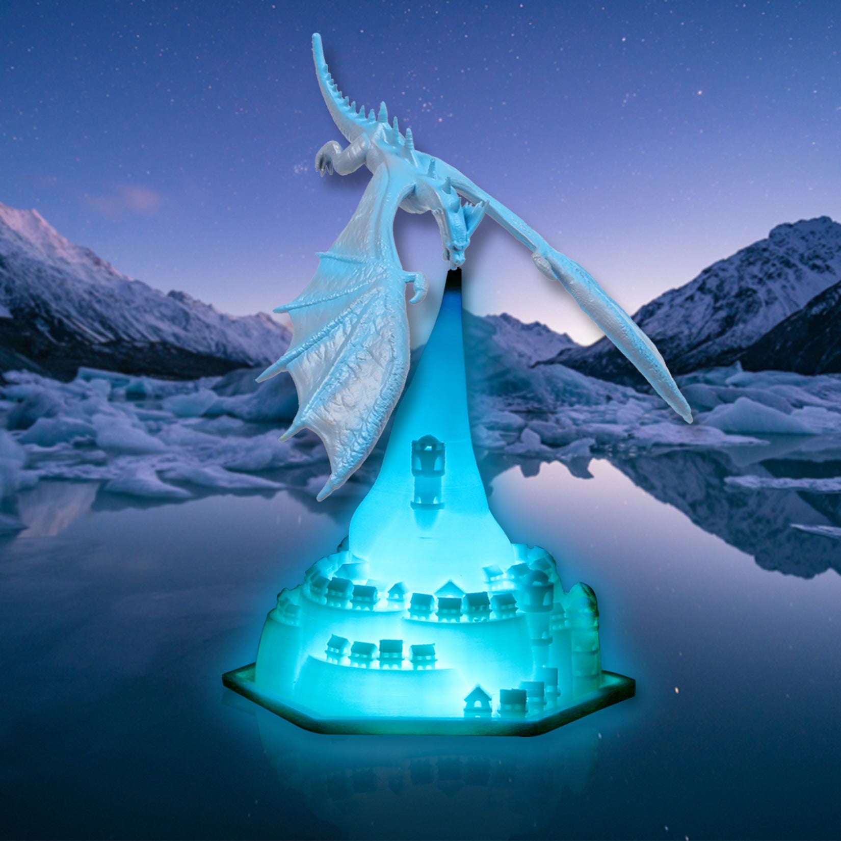 Side view of the dragon LED table lamp highlighting its adjustable dragon feature and modern design.