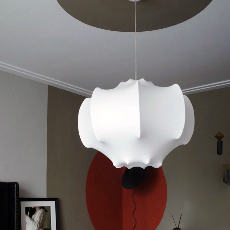Close-up view of the Nordic designer silk LED pendant light showcasing its intricate cocoon-like design.