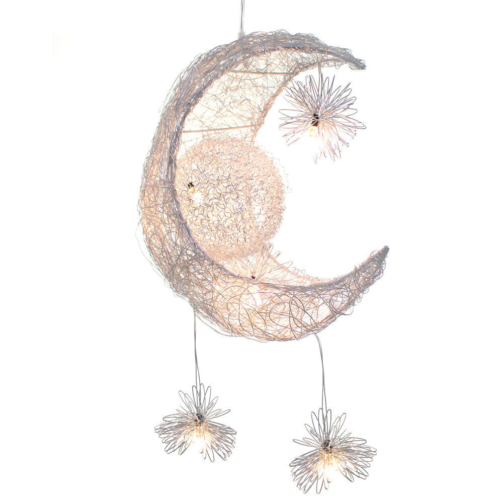 Front view of the Starlight Crescent Moon LED Pendant Lamp showcasing its celestial design.