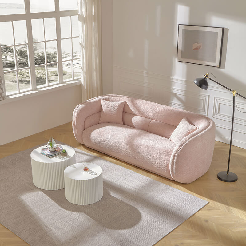 Luxury Curved Pink Velvet 3-Seater Sofa with Throw Pillows - Image 2