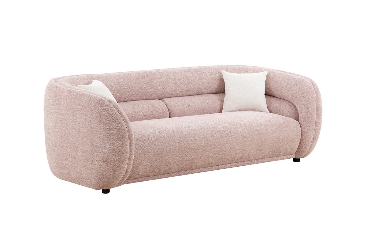 Luxury Curved Pink Velvet 3-Seater Sofa with Throw Pillows - Image 6
