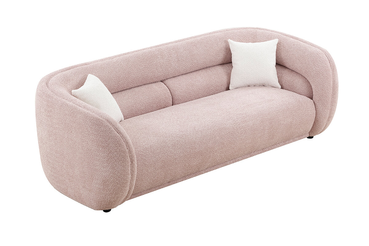 Luxury Curved Pink Velvet 3-Seater Sofa with Throw Pillows - Image 5