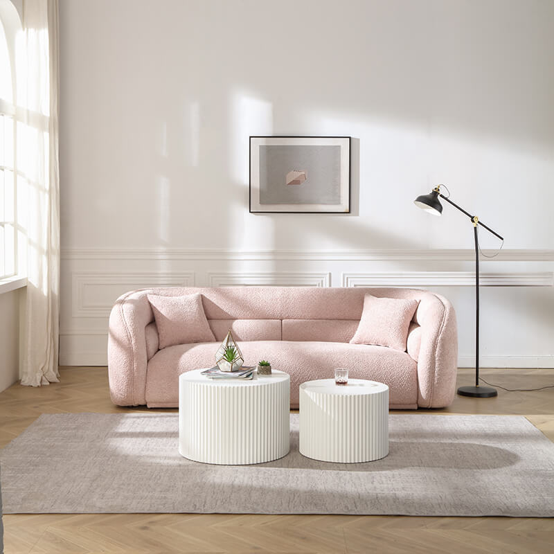 Luxury Curved Pink Velvet 3-Seater Sofa with Throw Pillows - Image 3