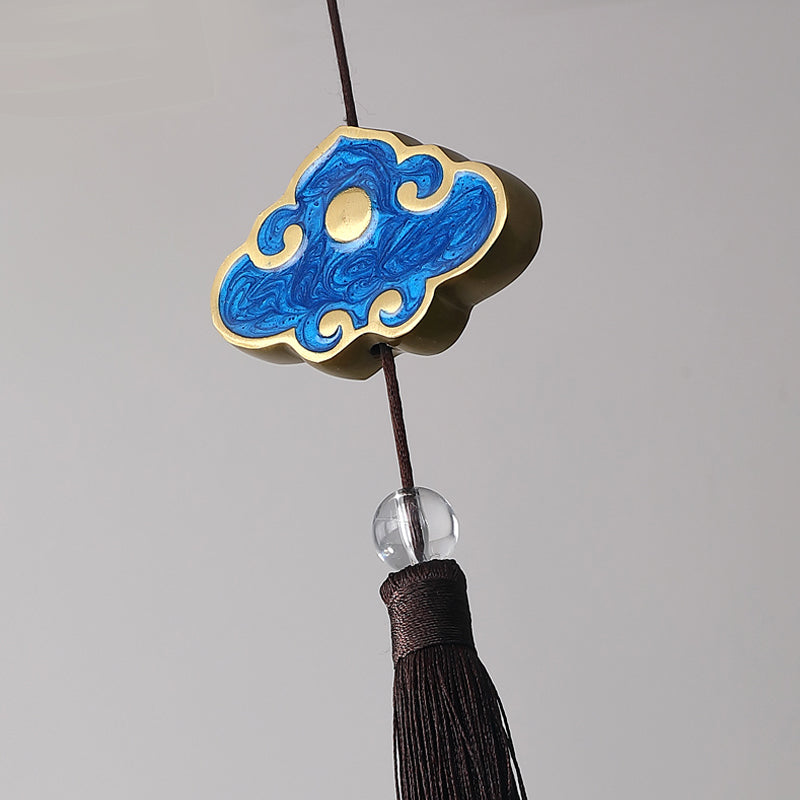Side view of the elegant enamel stained glass pendant light showcasing its intricate design and tassel.