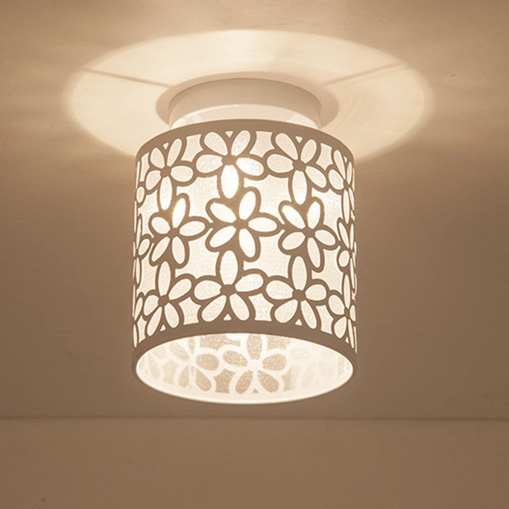 A side angle of the chic floral print LED ceiling light highlighting its modern and vintage floral design.