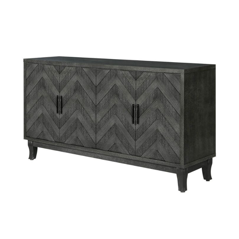 Side view of the vintage dark grey wood sideboard cabinet showcasing its stylish design.