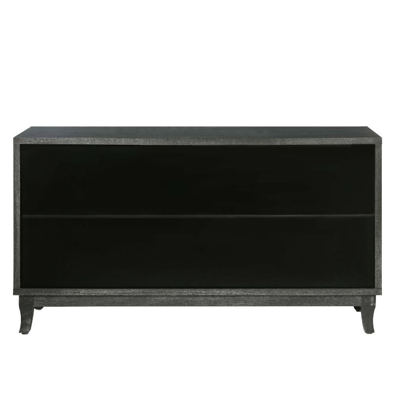 Interior view of the sideboard cabinets displaying adjustable shelves for versatile storage.