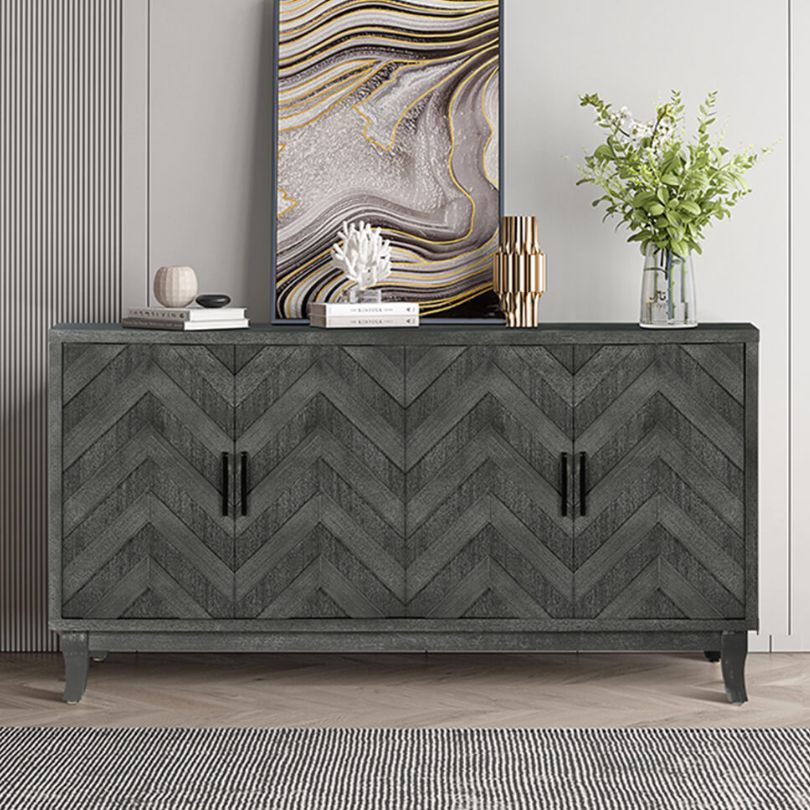 Side view of the vintage dark grey wood sideboard cabinet showcasing its stylish design.