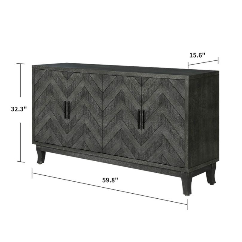 Side view of the vintage dark grey wood sideboard cabinet showcasing its stylish design.