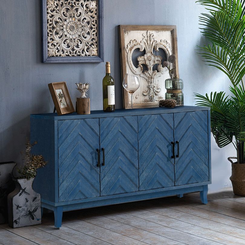 Vintage Navy Blue Sideboard Cabinet with 4 Doors - Image 2