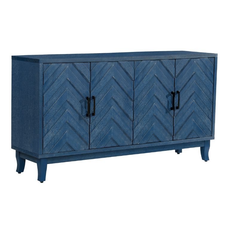 Vintage Navy Blue Sideboard Cabinet with 4 Doors - Image 4