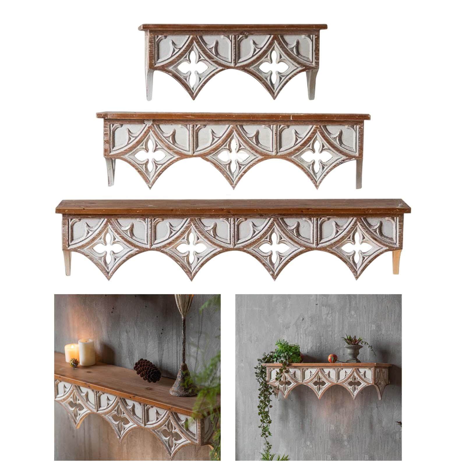 Vintage Charm Wall Shelf elegantly displaying books and decorative items in a stylish bedroom.