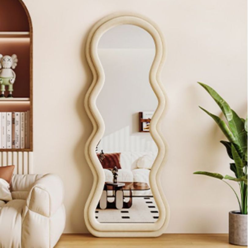 Luxurious asymmetrical flannelette full length mirror showcasing its elegant design from a side angle