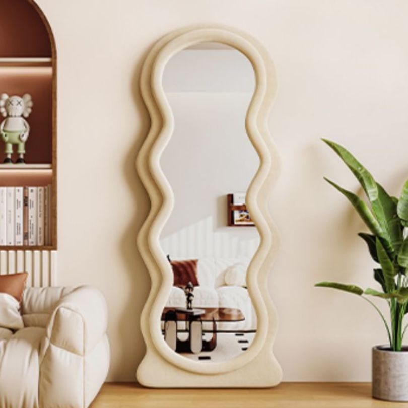 Luxurious asymmetrical flannelette full length mirror showcasing its elegant design from a side angle