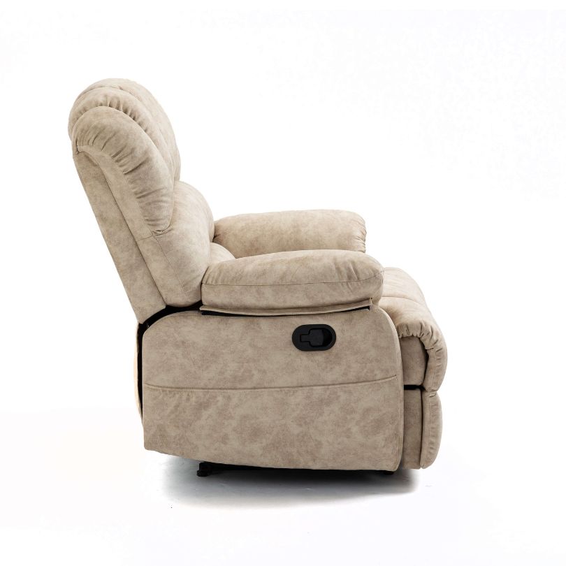 Luxurious Beige Overstuffed Fabric Manual Recliner Chair - Image 5