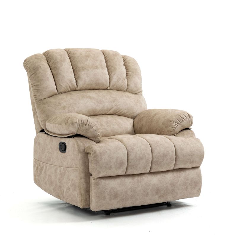 Luxurious Beige Overstuffed Fabric Manual Recliner Chair - Image 4