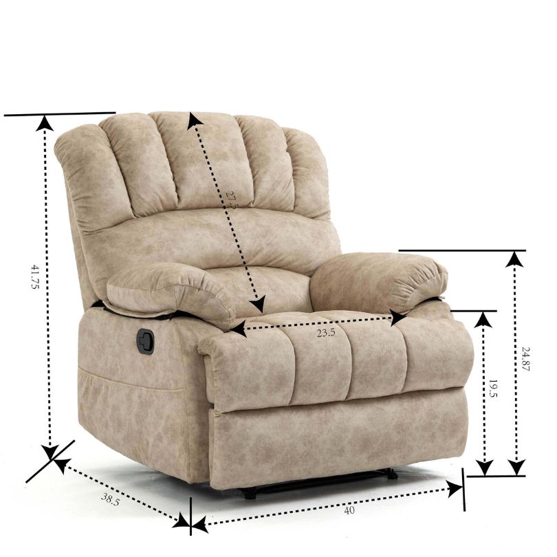 Luxurious Beige Overstuffed Fabric Manual Recliner Chair - Image 8