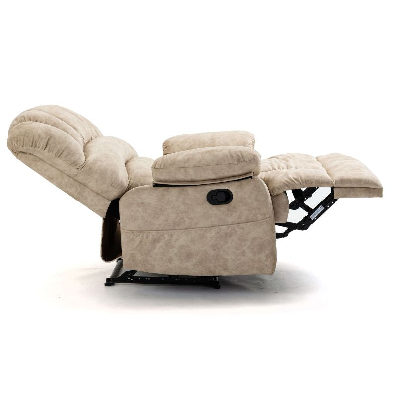 Luxurious Beige Overstuffed Fabric Manual Recliner Chair - Image 7