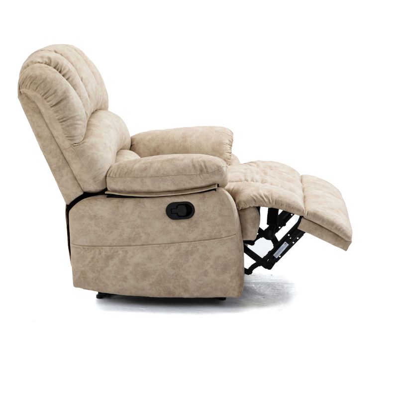 Luxurious Beige Overstuffed Fabric Manual Recliner Chair - Image 3