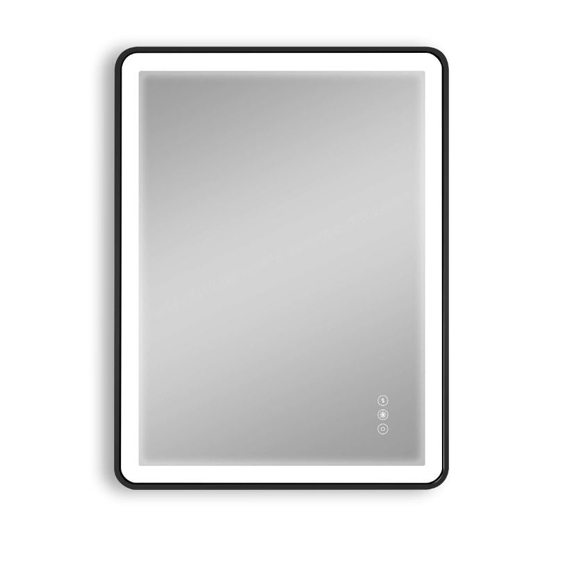 Side view highlighting the thickness of the modern black framed mirror