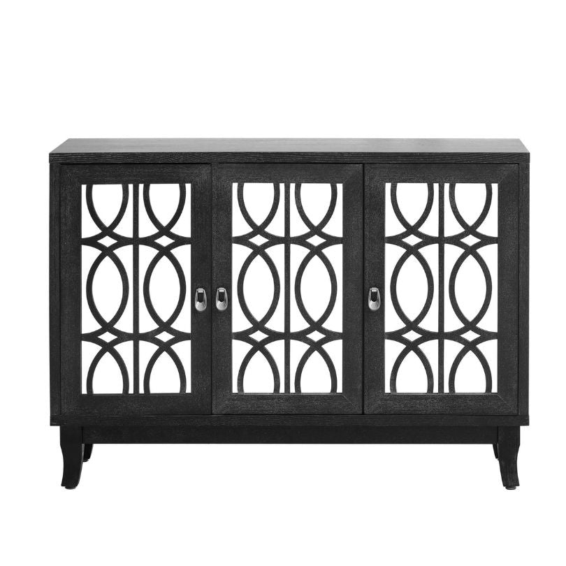 Elegant Black Wood Buffet Cabinet with Mirrored Doors - Image 6