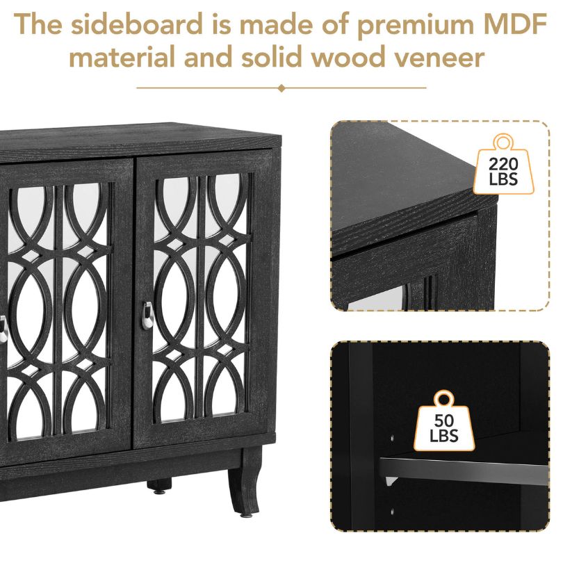 Elegant Black Wood Buffet Cabinet with Mirrored Doors - Image 4