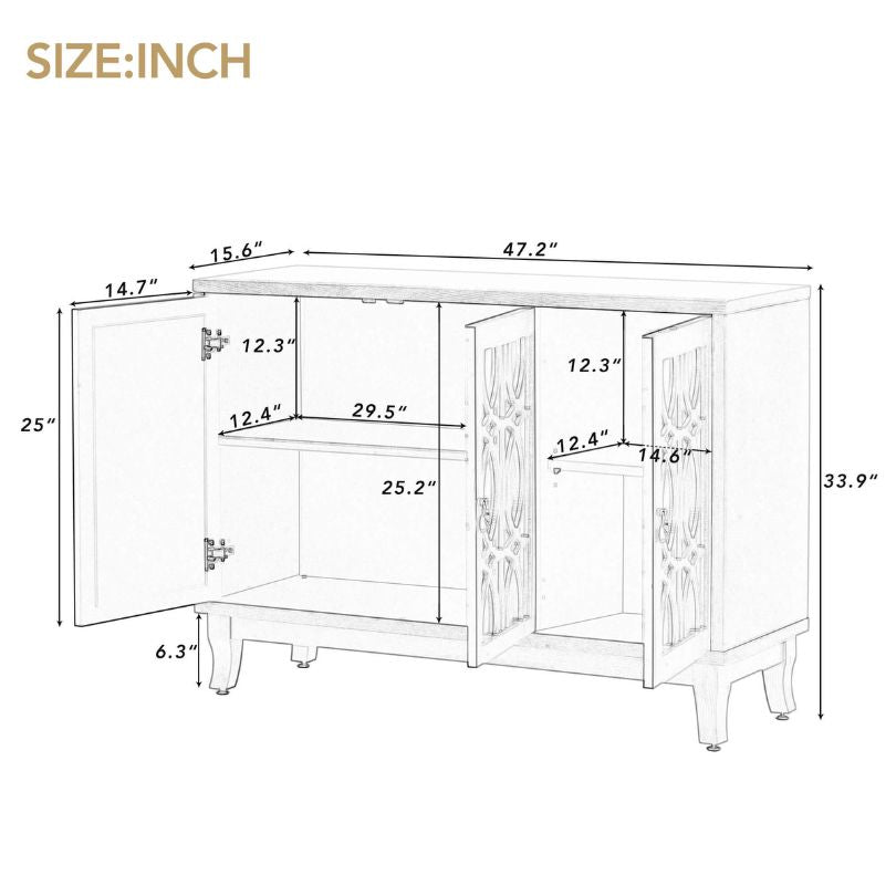 Elegant Black Wood Buffet Cabinet with Mirrored Doors - Image 10