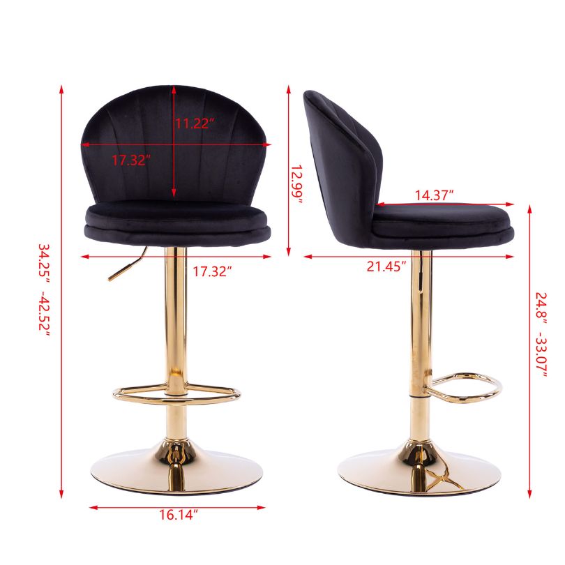 Side view of the luxury black velvet bar stool showcasing the chrome base.