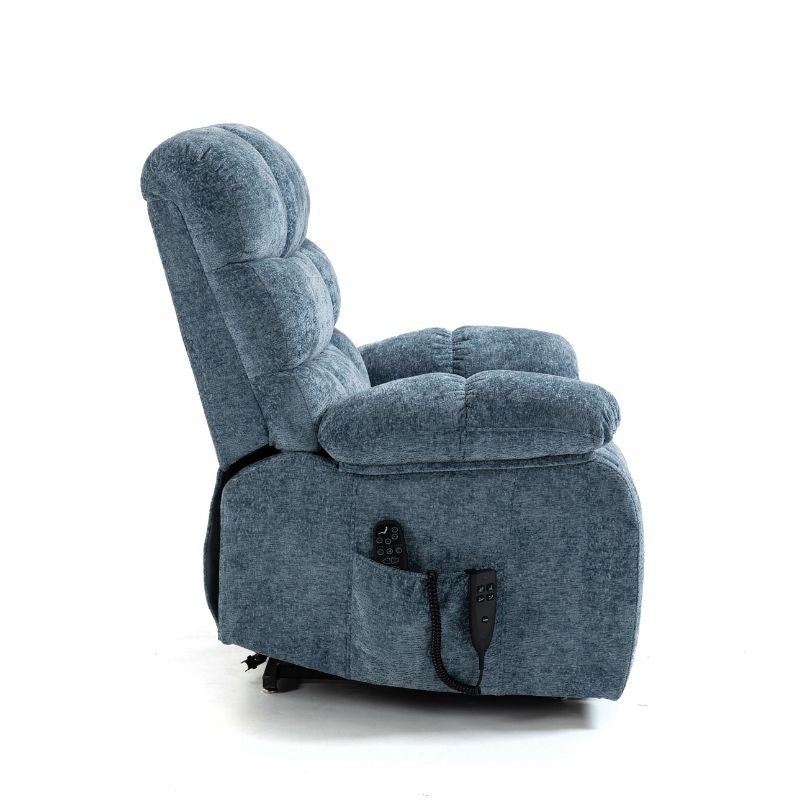 Blue Chenille Dual Motor Lift Chair with Heat and Massage - Image 5