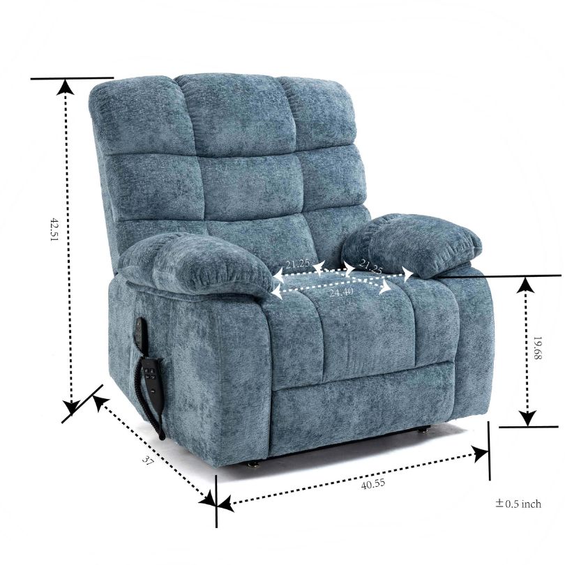 Blue Chenille Dual Motor Lift Chair with Heat and Massage - Image 9